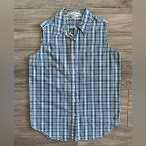 Vintage Denim Kikomi Wear Blue Plaid Collared Button Up Vest 100% Cotton Medium